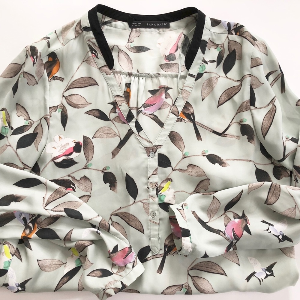 Zara Mint Green Botanical Blouse - Size M